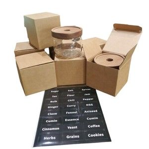Tzerotone 8 Pcs Spice Containers - 8.5oz Glass Spice Jars Acacia Airtight Lids